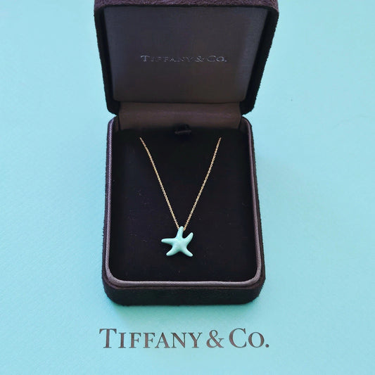 RARE Tiffany & Co. Elsa Peretti Turquoise Starfish 18k Yellow Gold Pendant Necklace