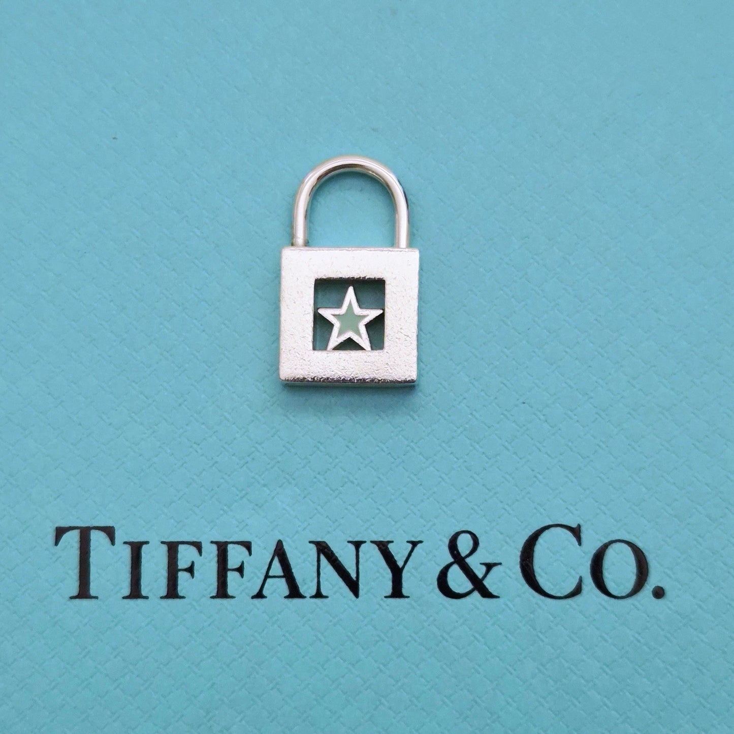 RARE Tiffany & Co Blue Enamel Star Lock Padlock Openable Charm Pendant