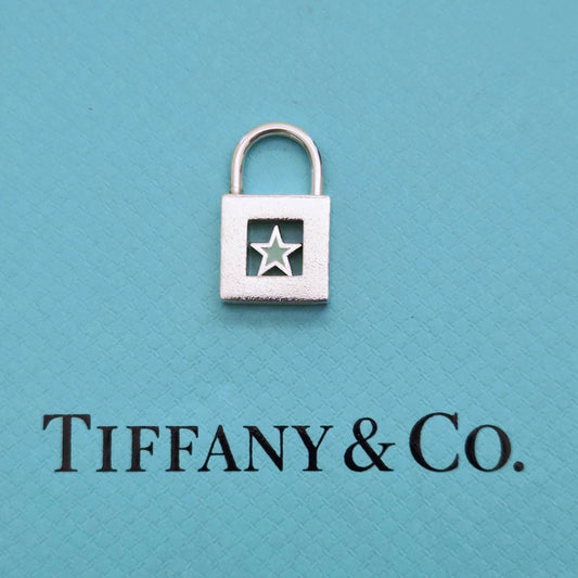 RARE Tiffany & Co Blue Enamel Star Lock Padlock Openable Charm Pendant