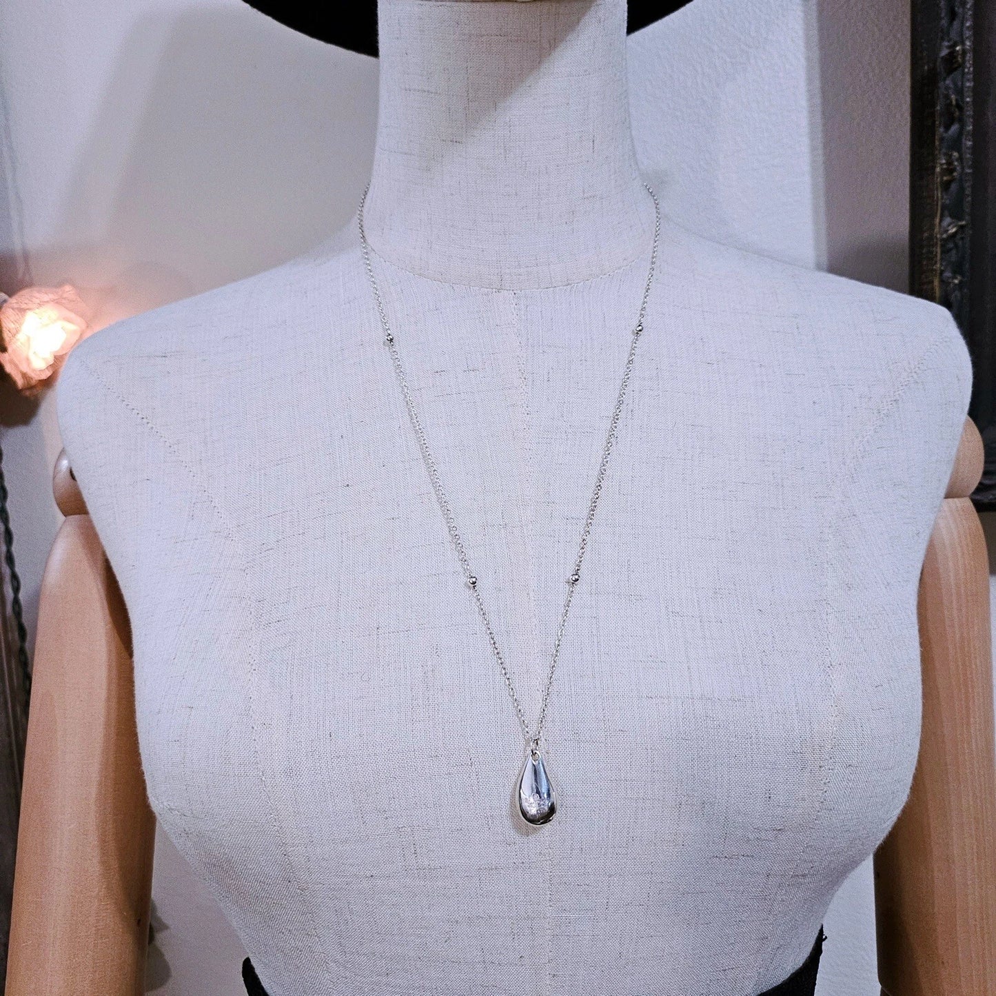 Vintage Tiffany & Co. Elsa Peretti Teardrop Silver Bead Necklace 23.5”