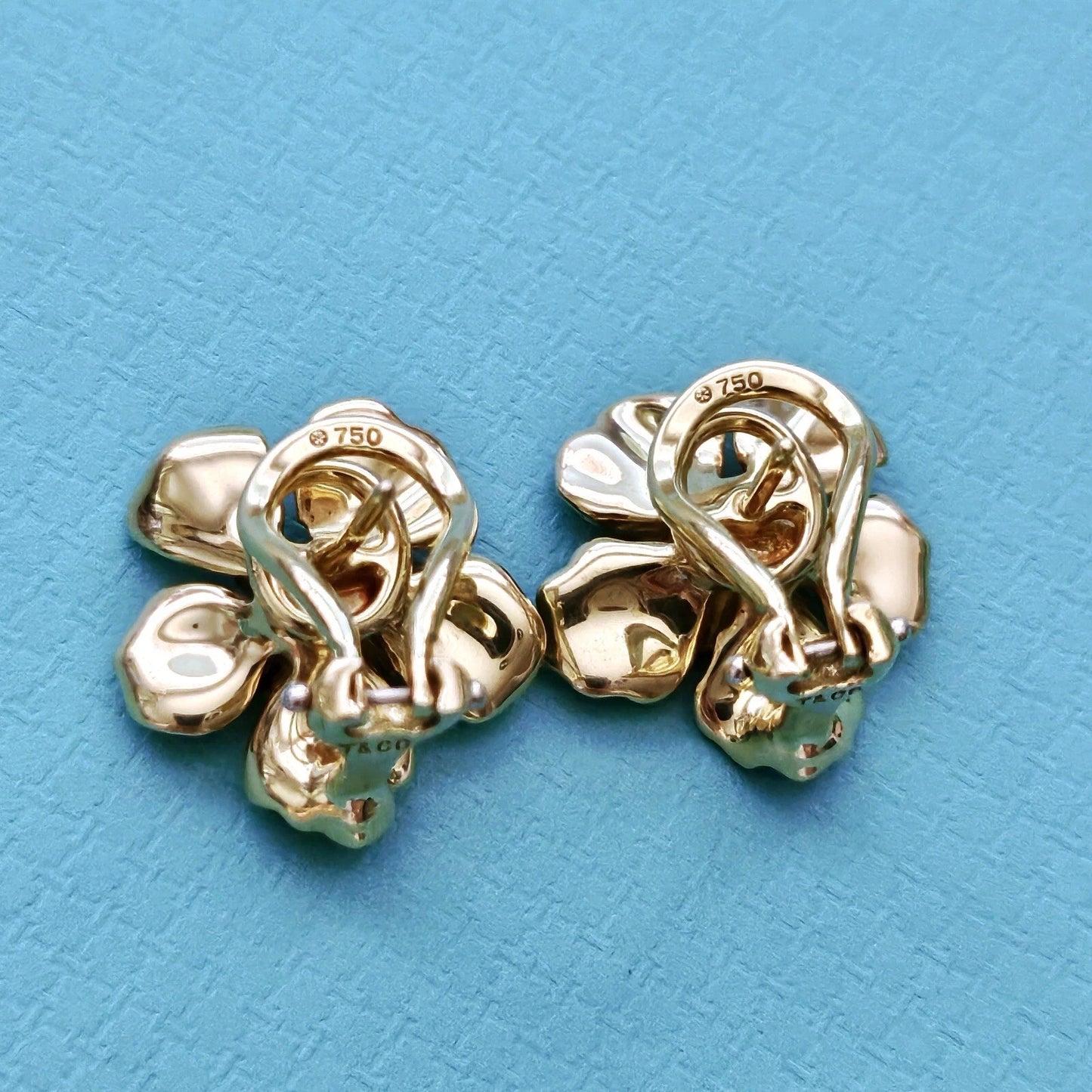 RARE Vintage Tiffany & Co. 18k Yellow Gold Wild Rose Dogwood Flower Earrings