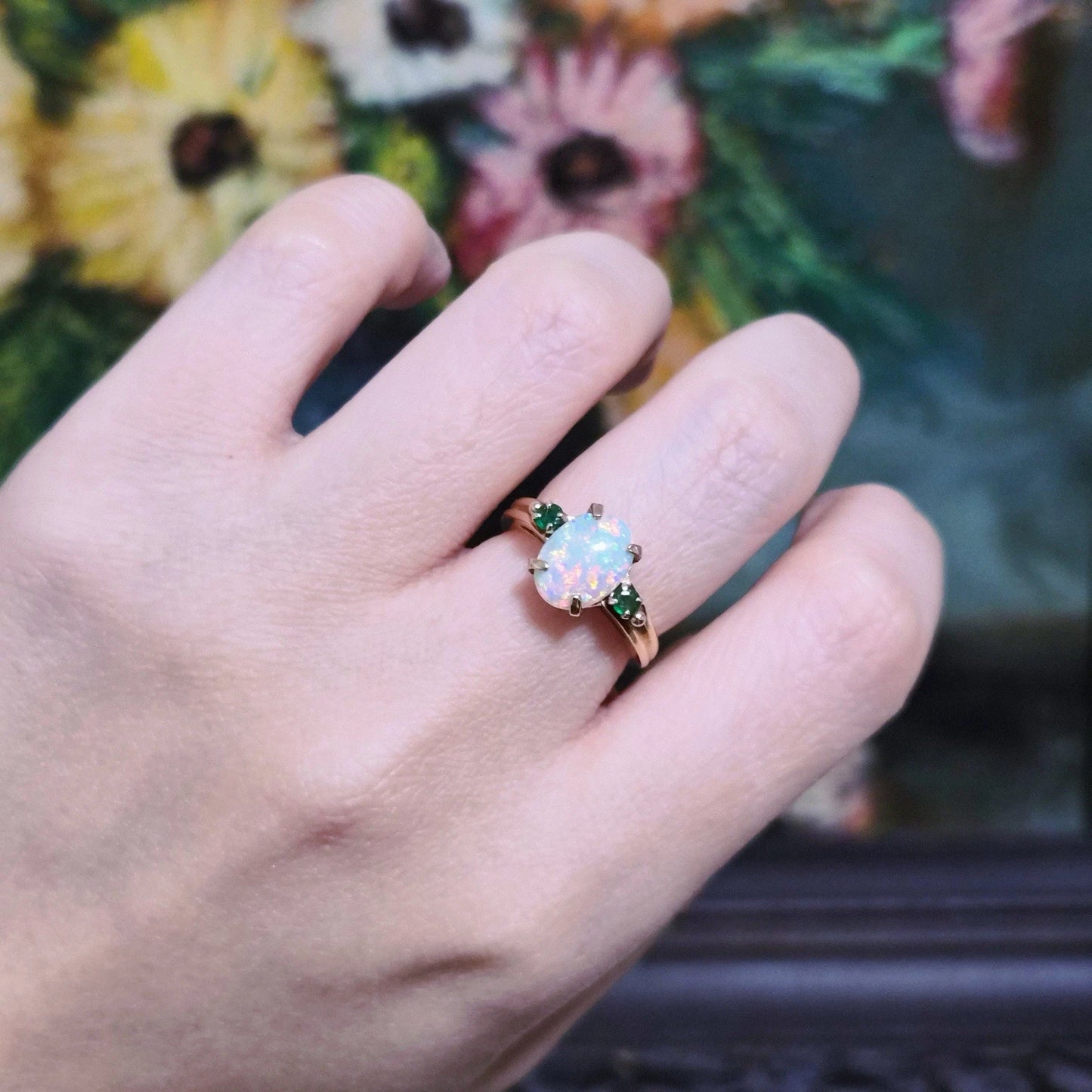 RARE Vintage Tiffany & Co. Opal Emerald Ring 14k Yellow Gold Oval Cabochon Ring