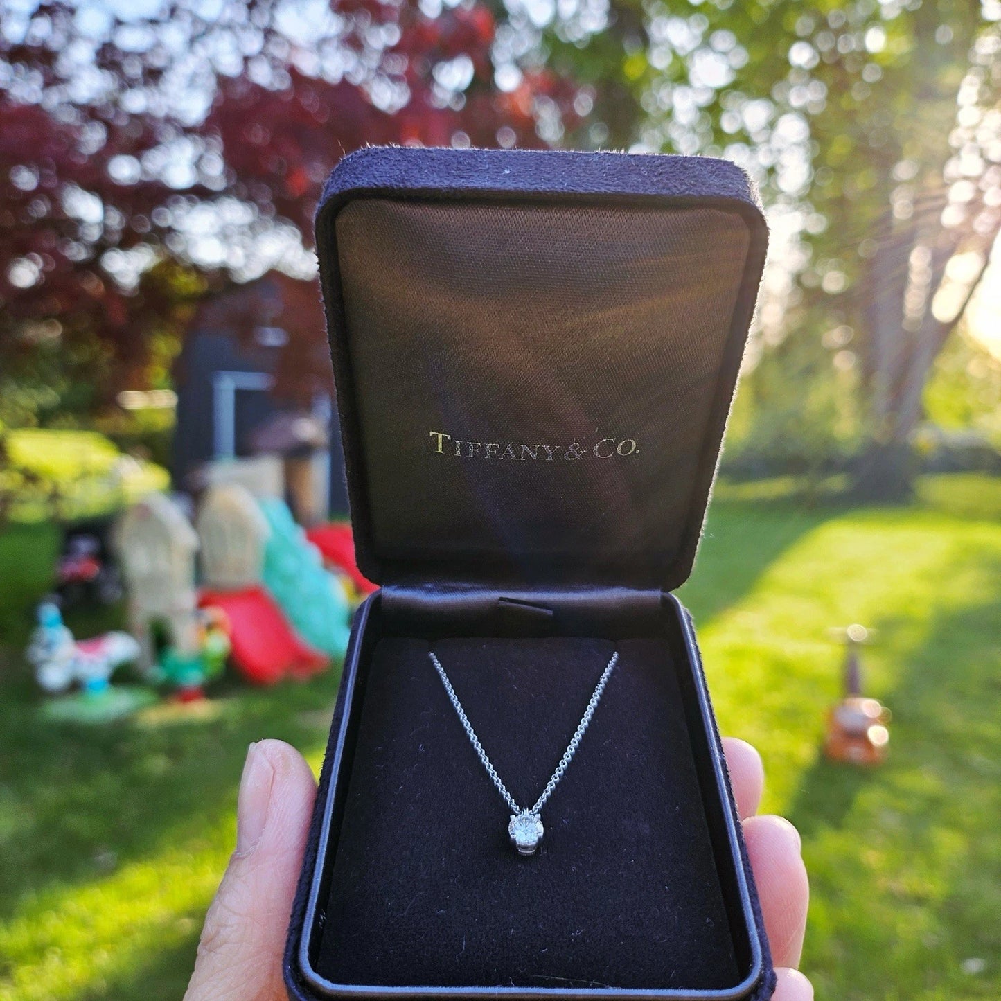 $4,510 Tiffany & Co. Round Brilliant Diamond Solitaire 0.36 ct Platinum Necklace