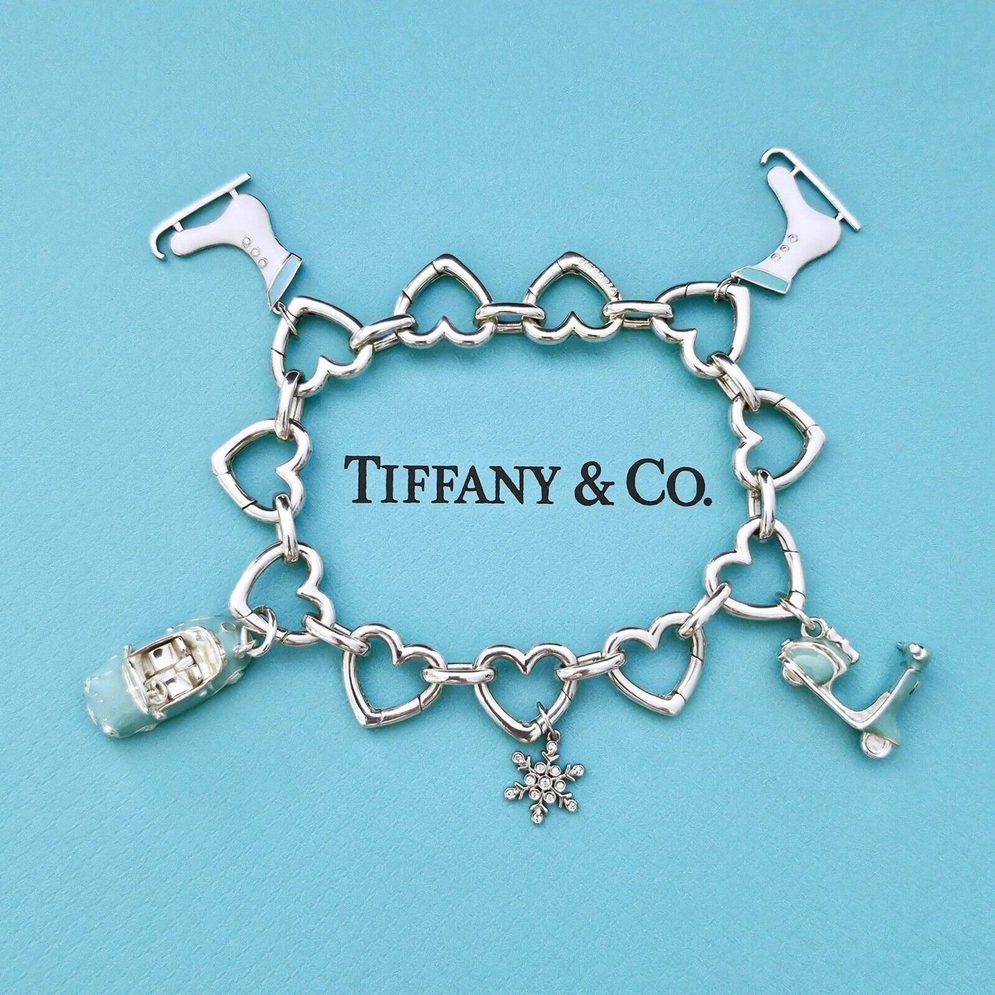 ULTRA RARE Vintage Tiffany & Co. Multi Heart Clasping Link Silver Bracelet
