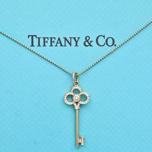 $4,800 Tiffany & Co. 18k Rose Gold Diamond Crown Key Pendant Necklace