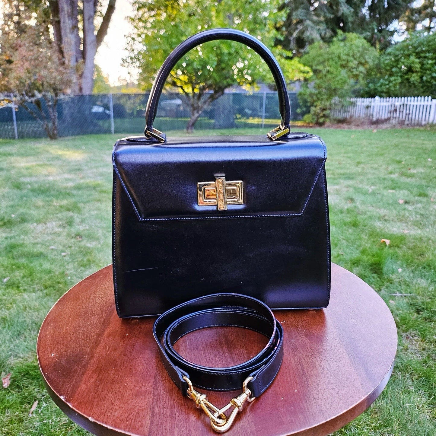 RARE Vintage CELINE Convertible Turnlock Top Handle Bag Leather Medium