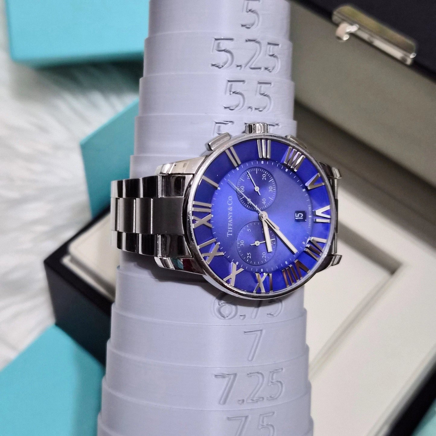 Tiffany & Co. Atlas Chronograph 18k White Gold Stainless Steel Men Watch 42mm