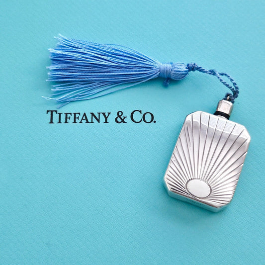 RARE Vintage Tiffany & Co. Antique Silver Perfume Flask Bottle With Blue Tassel