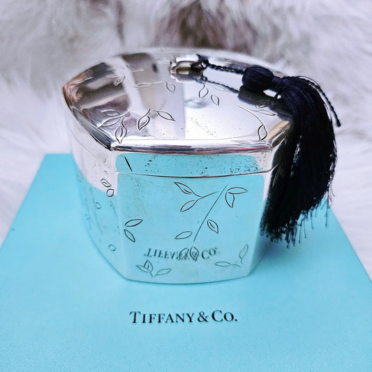 RARE Vintage Tiffany & Co. Makers Japanese Bamboo Trinket Box Sterling Silver