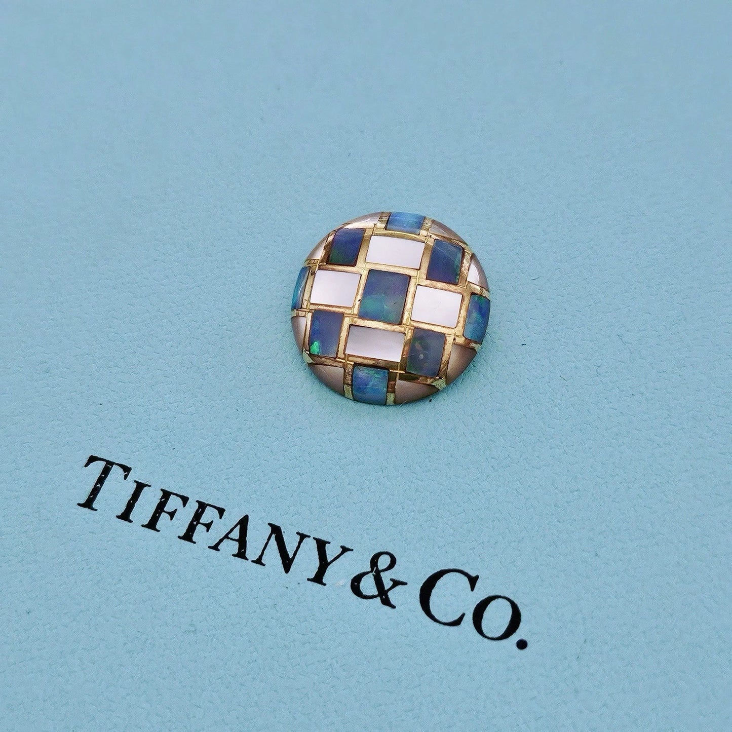 RARE Vintage Tiffany & Co. Weaving Pendant 18k Gold with MOP and Opal Inlay