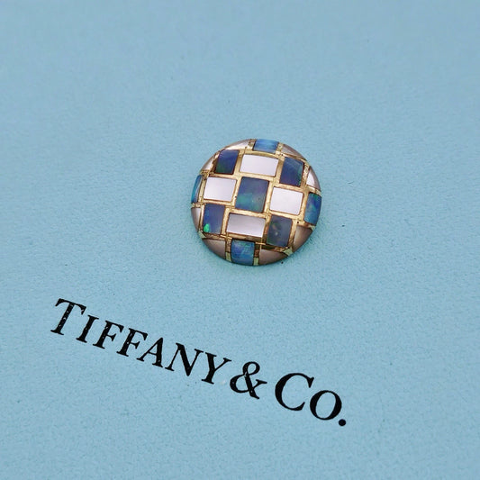 RARE Vintage Tiffany & Co. Weaving Pendant 18k Gold with MOP and Opal Inlay