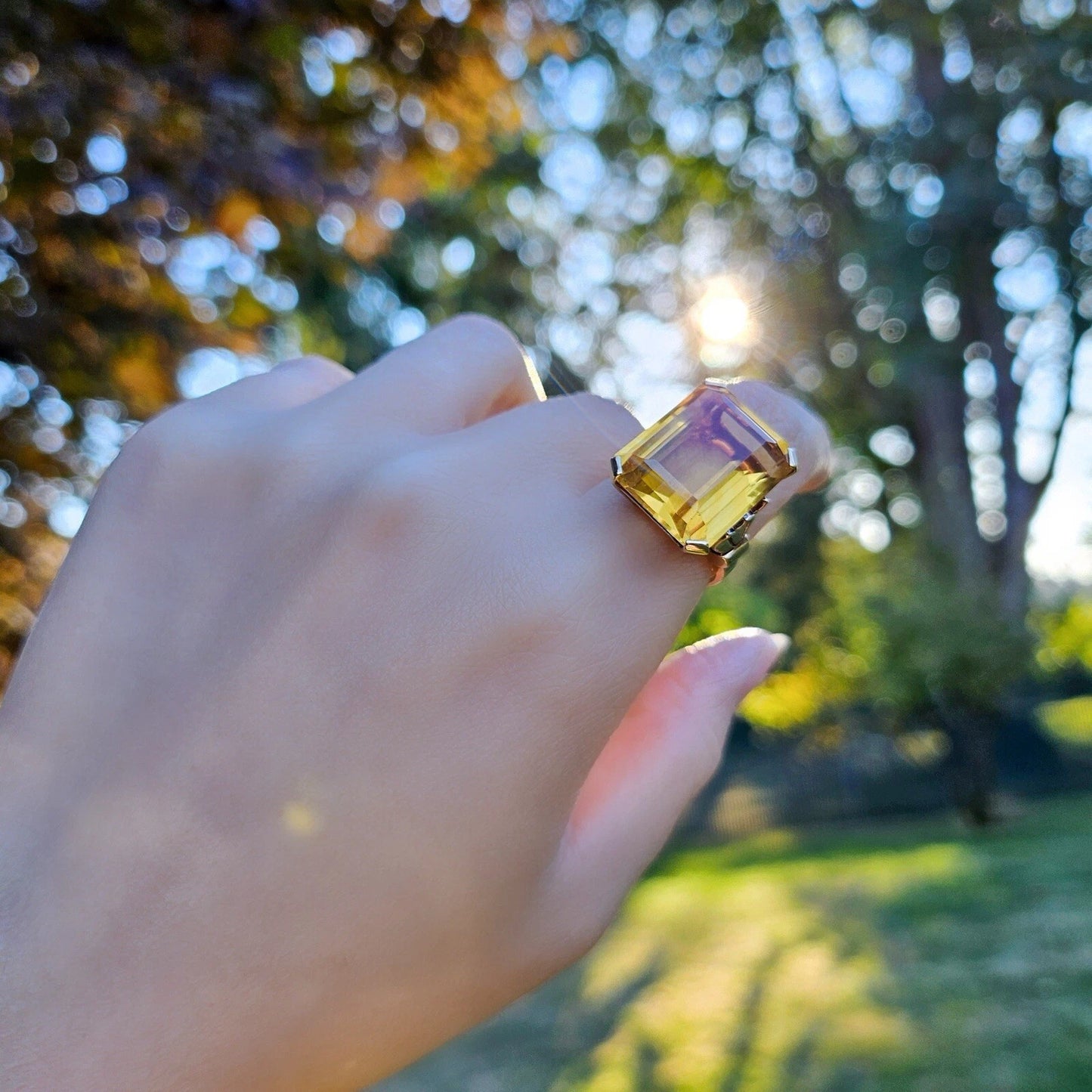 Vintage Tiffany & Co. 18.5 Ct Sparkler Emeral Cut Citrine 14k Gold Cocktail Ring