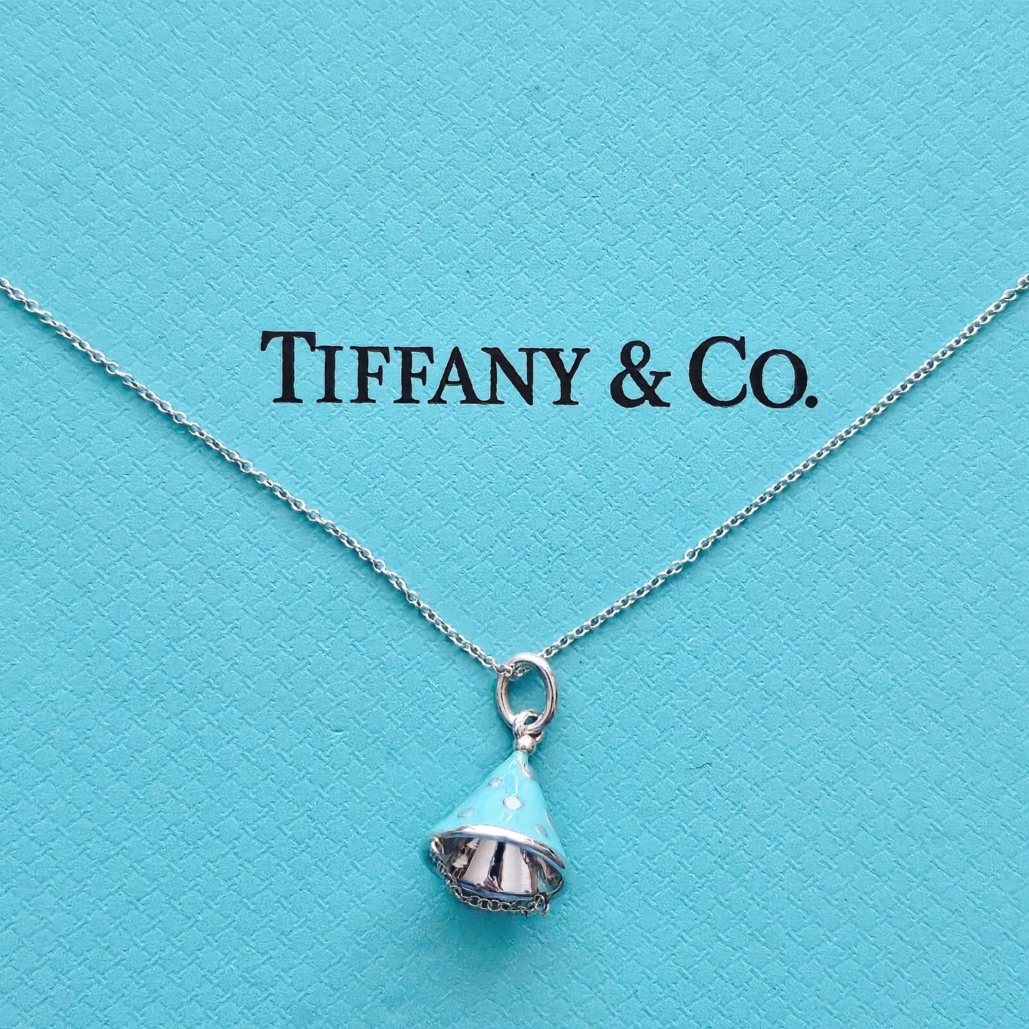 Tiffany & Co. Blue Enamel Party Hat Birthday Silver Charm Pendant Necklace