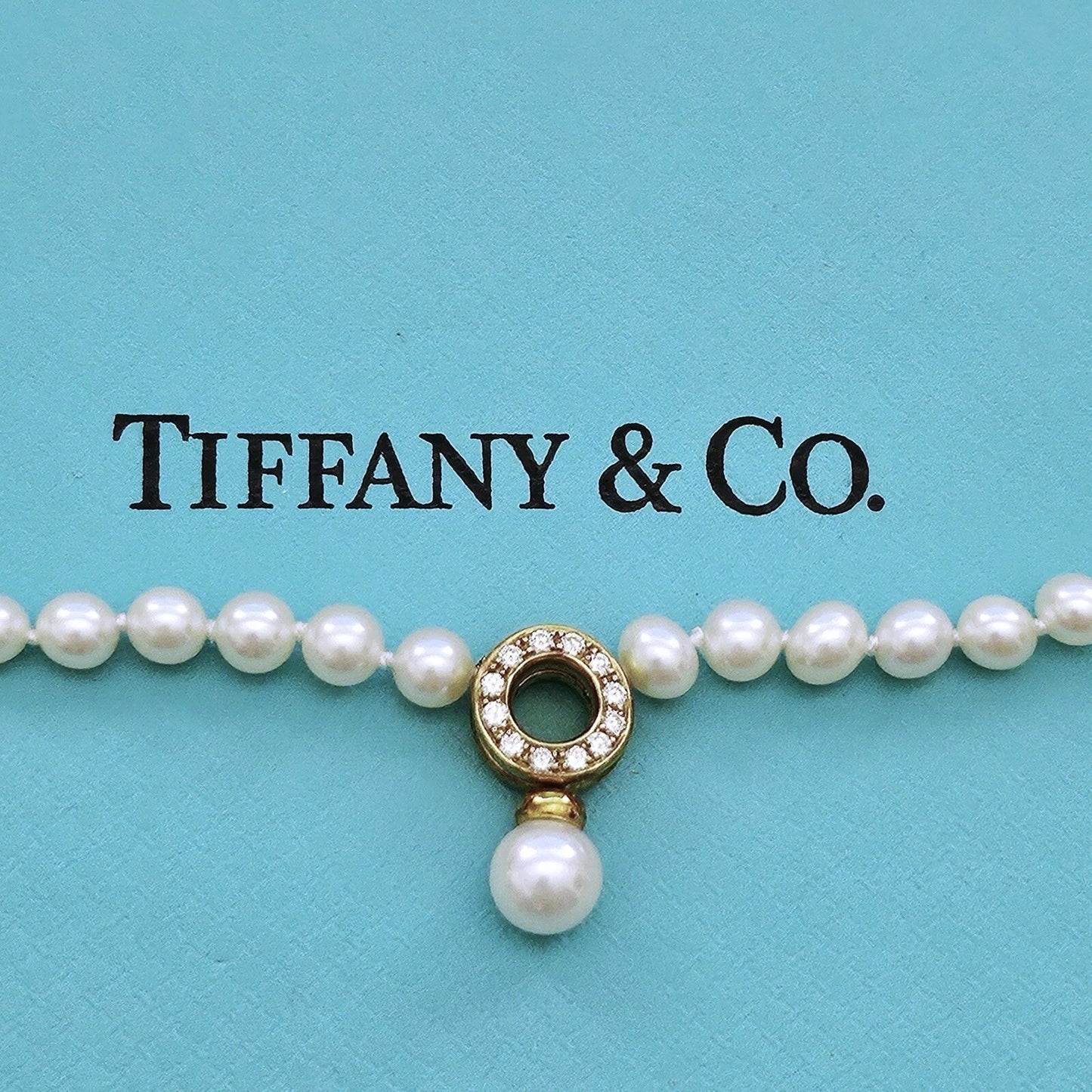 RARE Vintage Tiffany & Co. 18k Diamond Akoya Pearl Door Knocker Drop Necklace