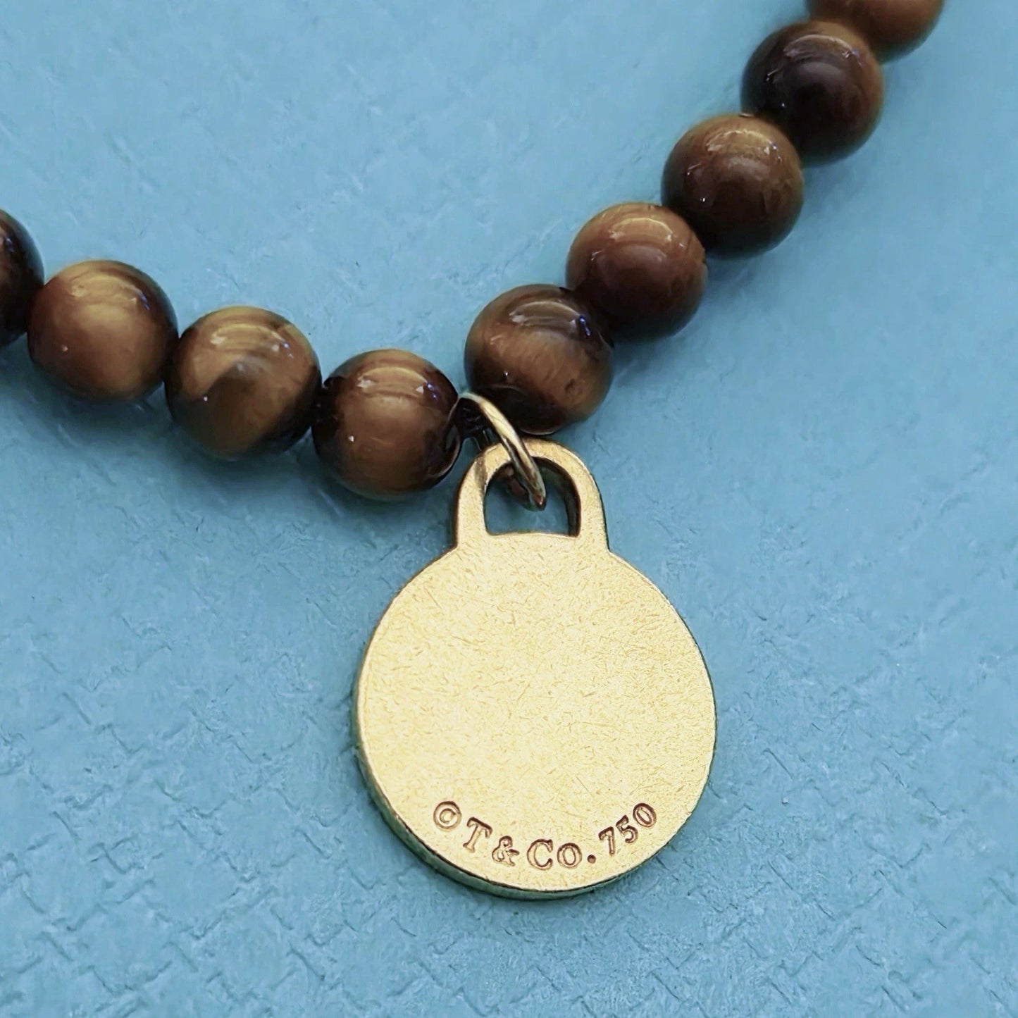 RARE Tiffany & Co. 18K Gold 4mm Tiger Eye Bead Bracelet Return To Tiffany Tag