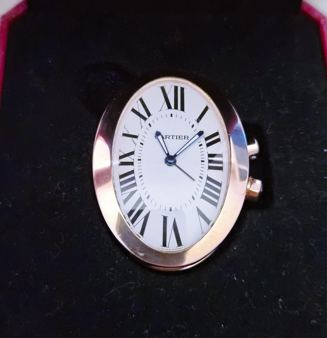 Vintage Cartier Baignoire Travel Desk Clock Swiss Made Rose Gold Tone w/ Box
