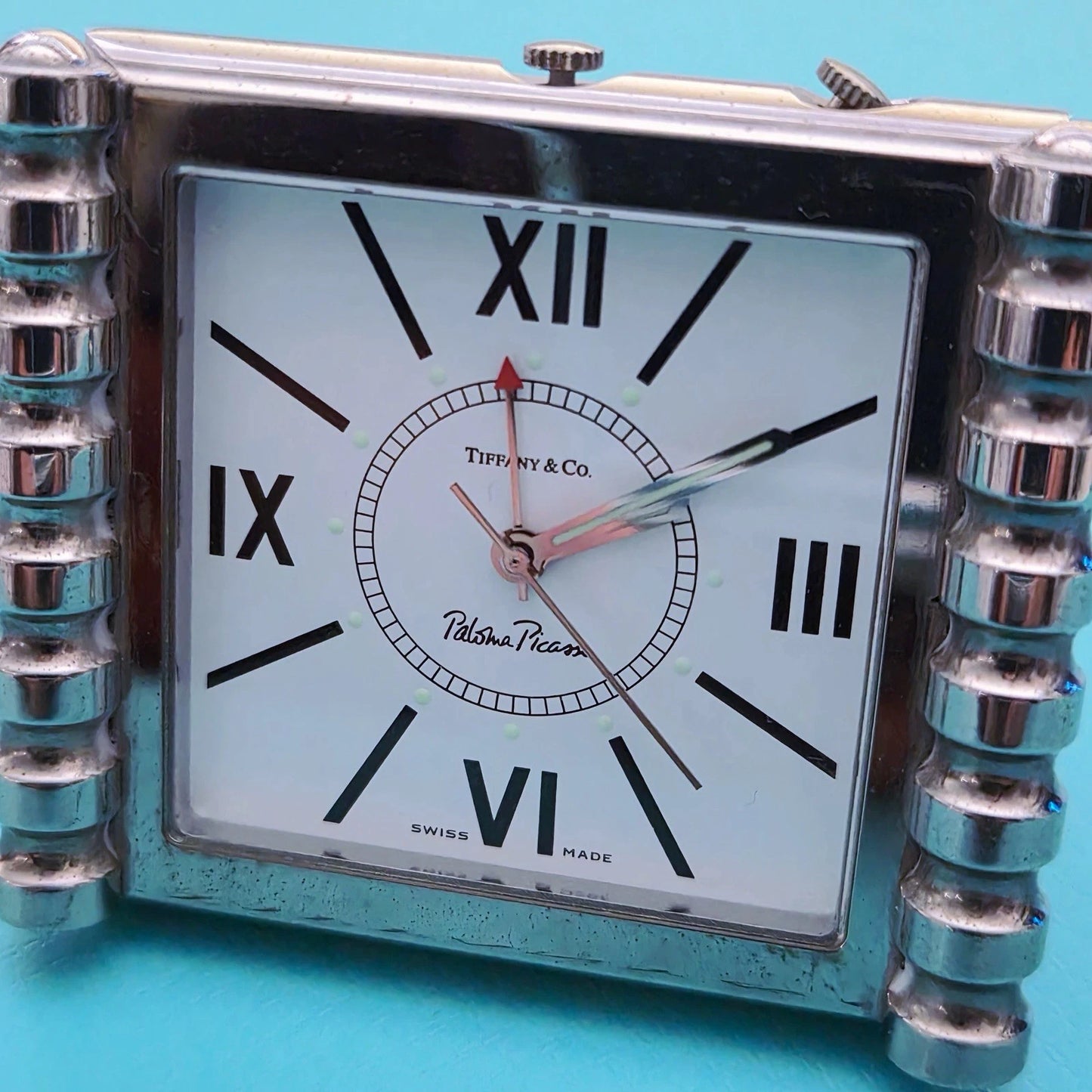 RARE Vintage Tiffany & Co Paloma Picasso Swiss Travel Desk Clock MCM Retro