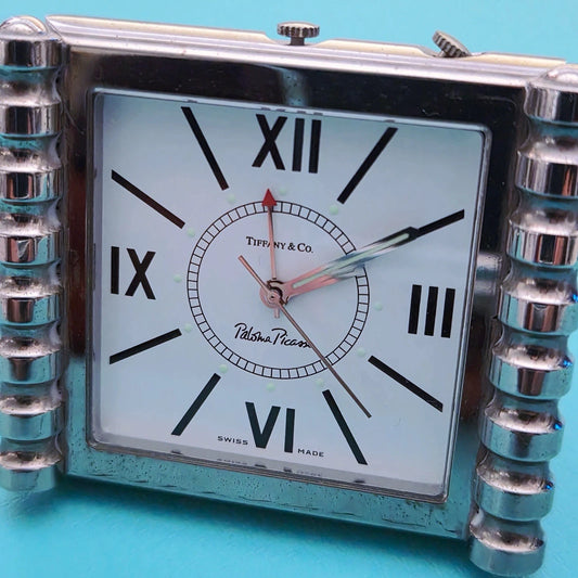 RARE Vintage Tiffany & Co Paloma Picasso Swiss Travel Desk Clock MCM Retro
