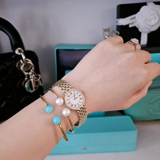 RARE Tiffany & Co. HardWear Ball Amazonite 18k Yellow Gold Cuff Bangle