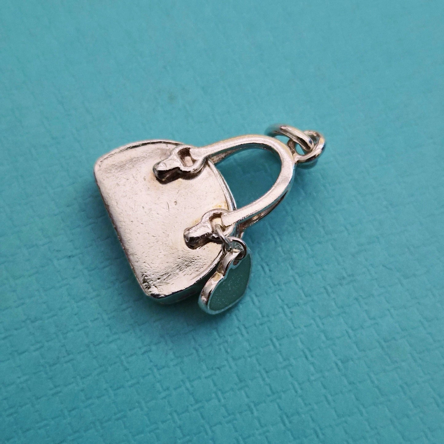 Retired Tiffany & Co. Purse Blue Enamel Sterling Silver Heart Bag Charm Pendant