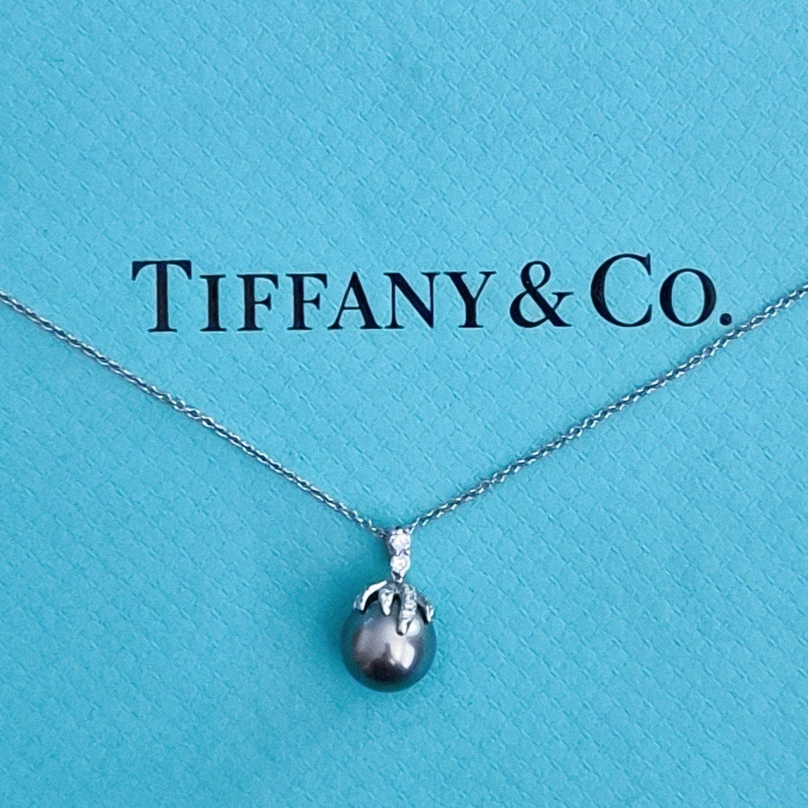 RARE Vintage Tiffany & Co. "Fireworks" Diamond Tahitian Pearl Platinum Necklace