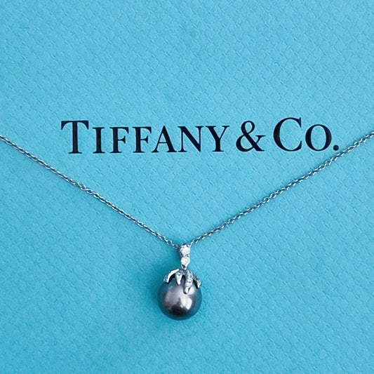 RARE Vintage Tiffany & Co. "Fireworks" Diamond Tahitian Pearl Platinum Necklace