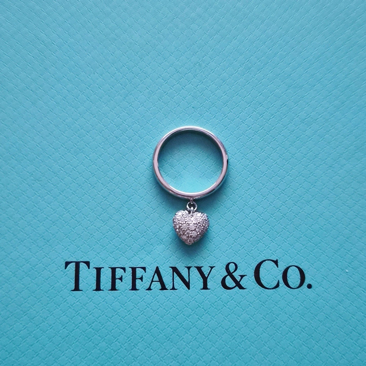 RARE Tiffany & Co. Platinum PT950 Pavé Diamond Dangle Heart Cluster Ring
