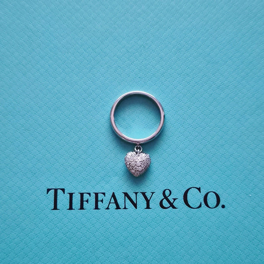 RARE Tiffany & Co. Platinum PT950 Pavé Diamond Dangle Heart Cluster Ring