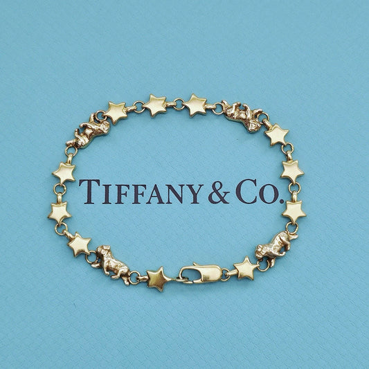 OOAK Vintage Tiffany & Co. Chain Of Star Bulldog Puffed Link 18k Yellow Gold Bracelet