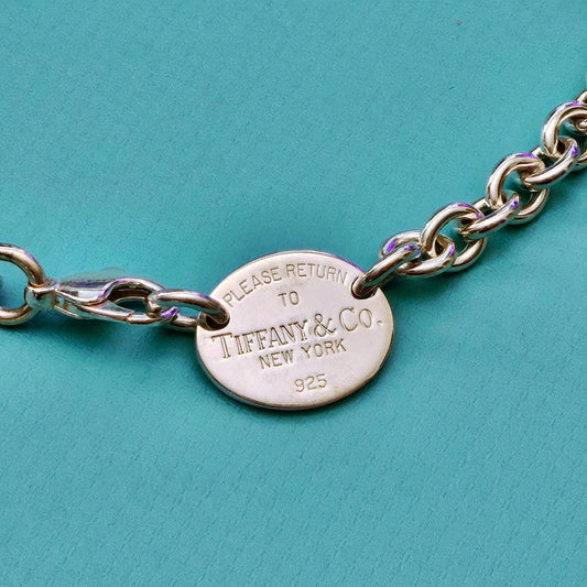 Vintage Tiffany & Co. Return To Tiffany Oval Tag Silver Choker Necklace 15"