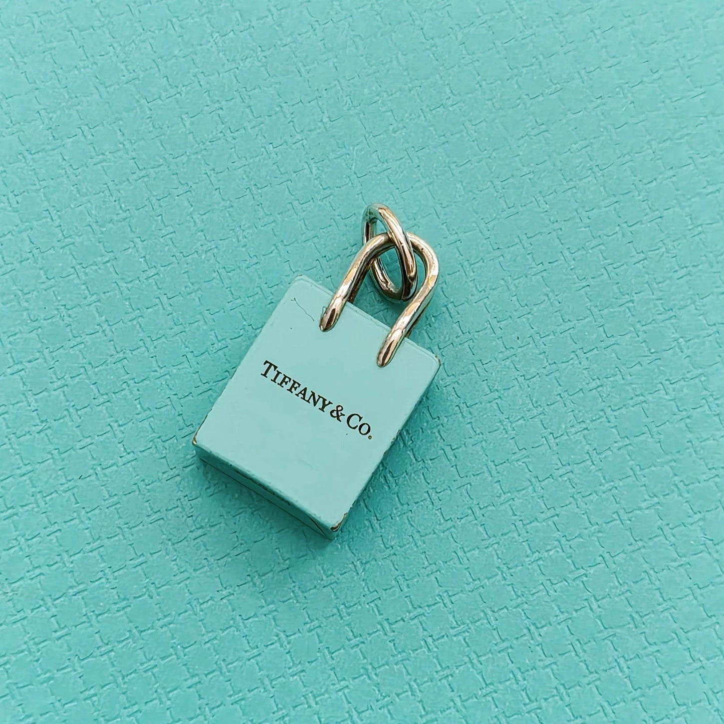 Tiffany & Co. Blue Enamel Sterling Silver Shopping Bag Charm Pendant