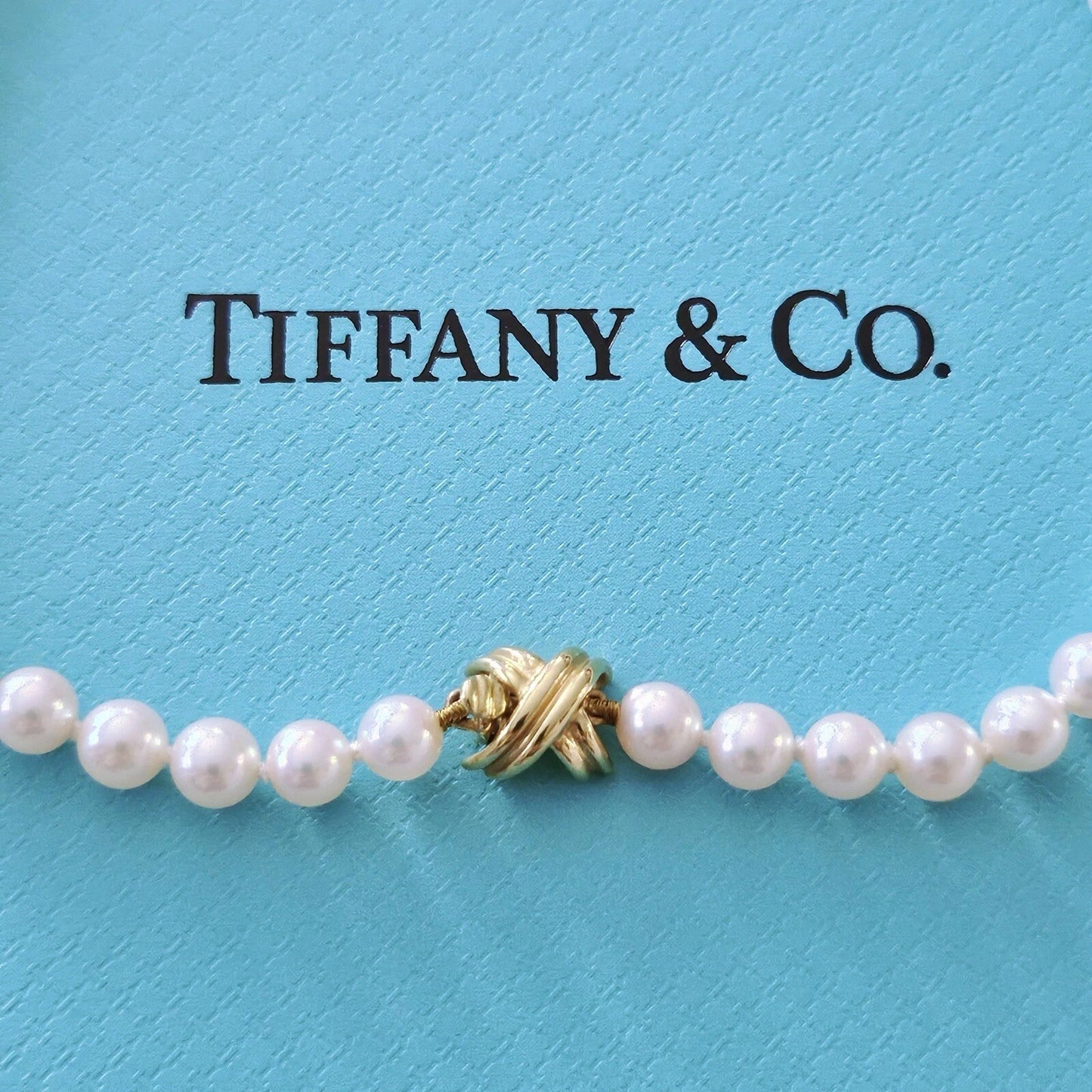 Vintage Tiffany & Co. 18k Signature X 5-5.5 mm Natural Akoya Pearl Necklace 18”