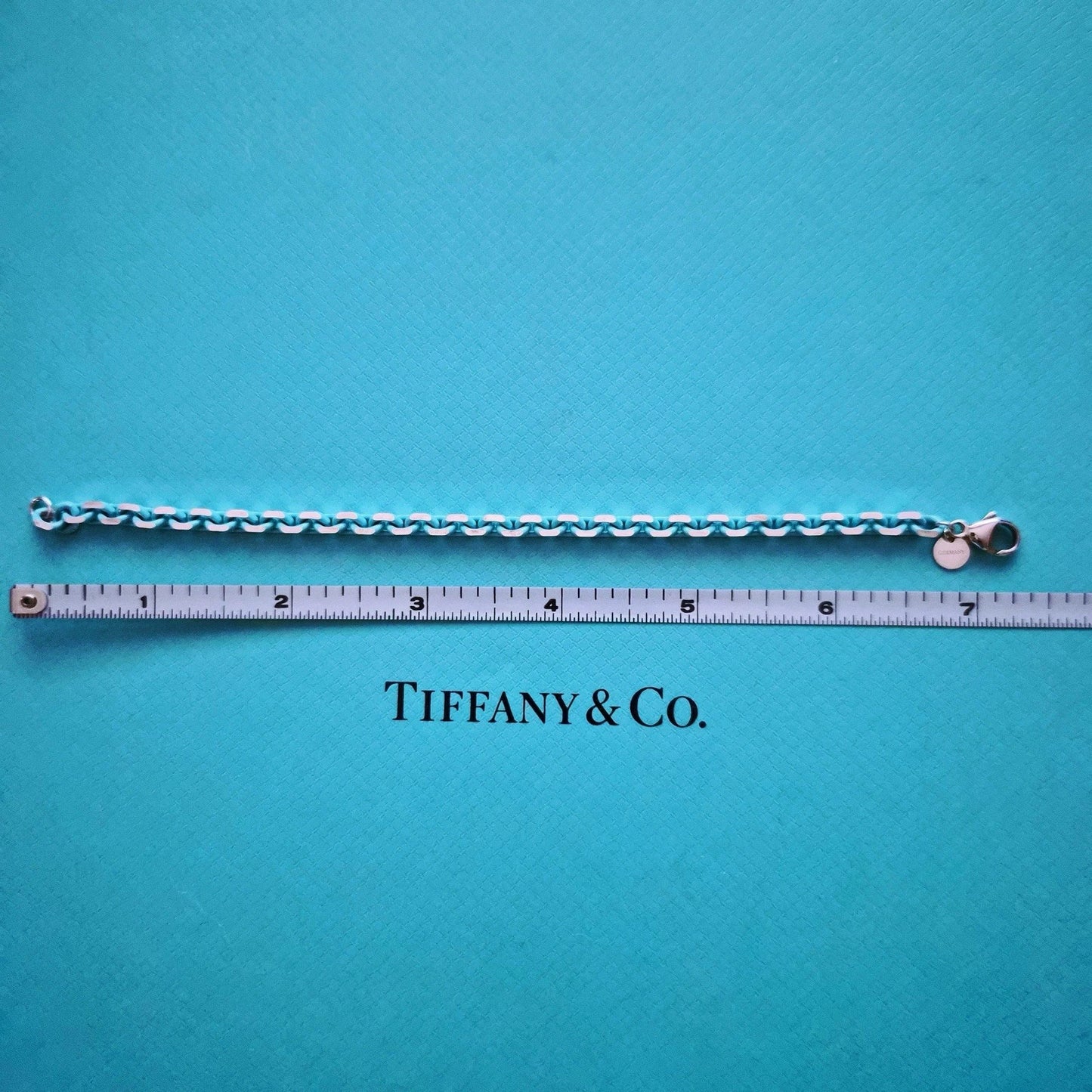 RARE Tiffany & Co. Sparkle Blue Enamel Link Chain Sterling Silver Bracelet 7.25”