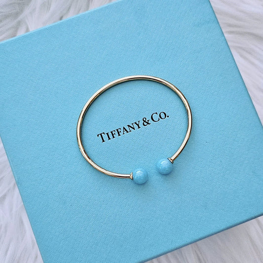 RARE Tiffany & Co. HardWear Ball Amazonite 18k Yellow Gold Cuff Bangle