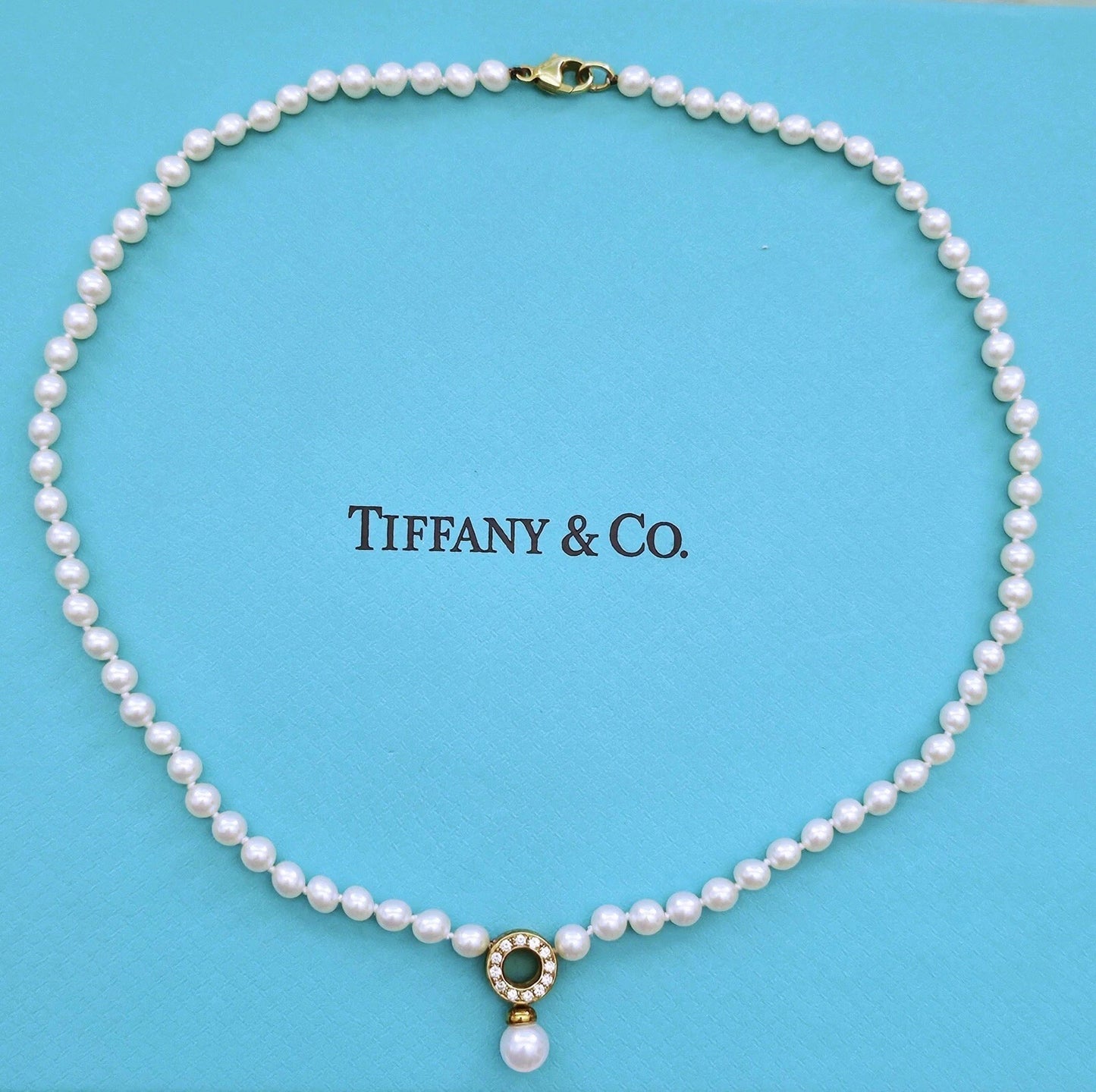 RARE Vintage Tiffany & Co. 18k Diamond Akoya Pearl Door Knocker Drop Necklace