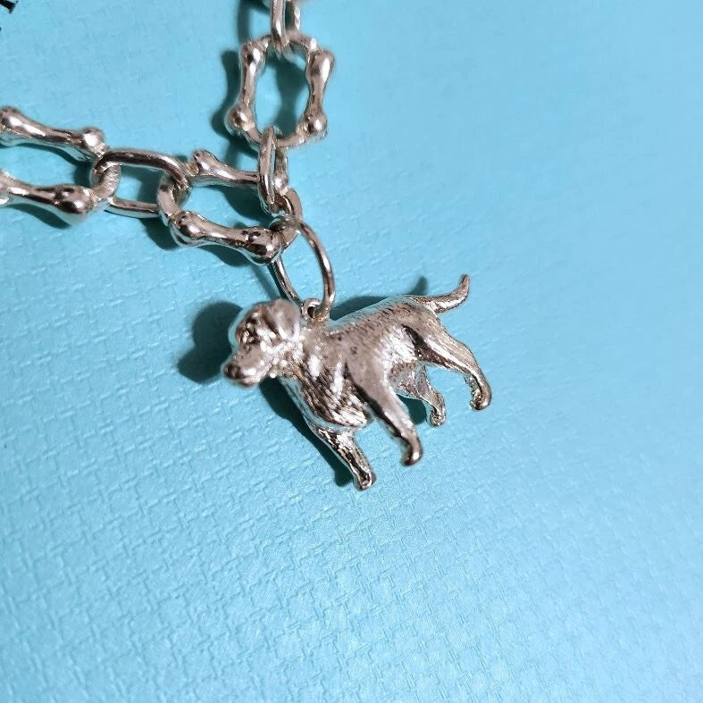 RARE Vintage Tiffany & Co. Multi Breed Dog Charm Bone Link Silver Bracelet