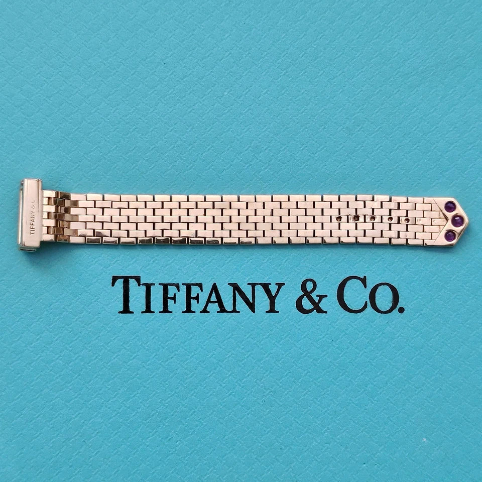 Vintage Tiffany & Co. 14k YG Platinum Diamond Ruby Mesh Bucker Adjustable Ring