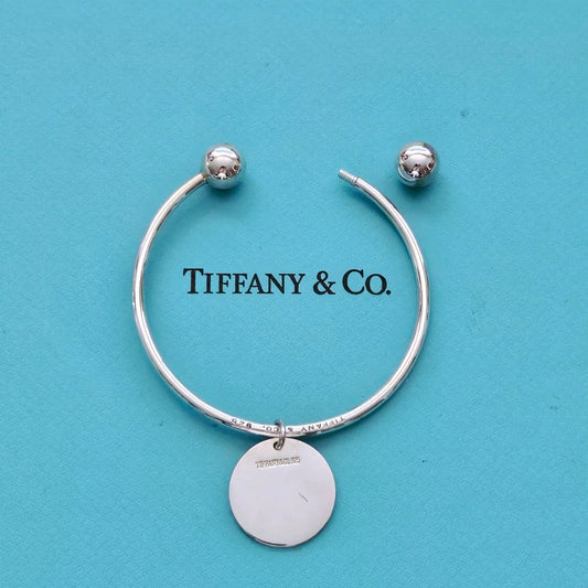 RARE Vintage Tiffany & Co. Hardwear Ball Twist Silver Wire Cuff Bracelet w Charm