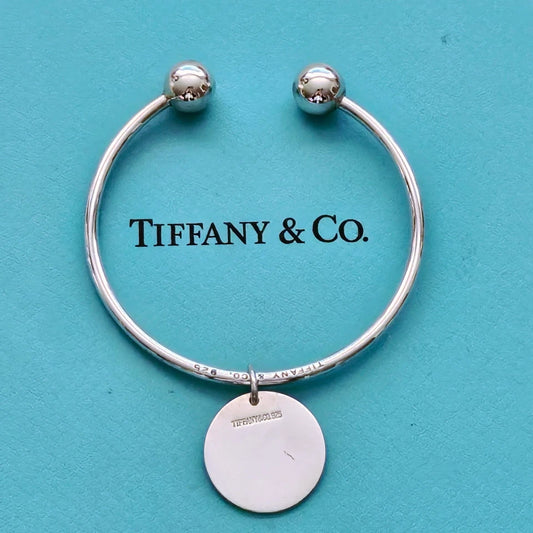 RARE Vintage Tiffany & Co. Hardwear Ball Twist Silver Wire Cuff Bracelet w Charm